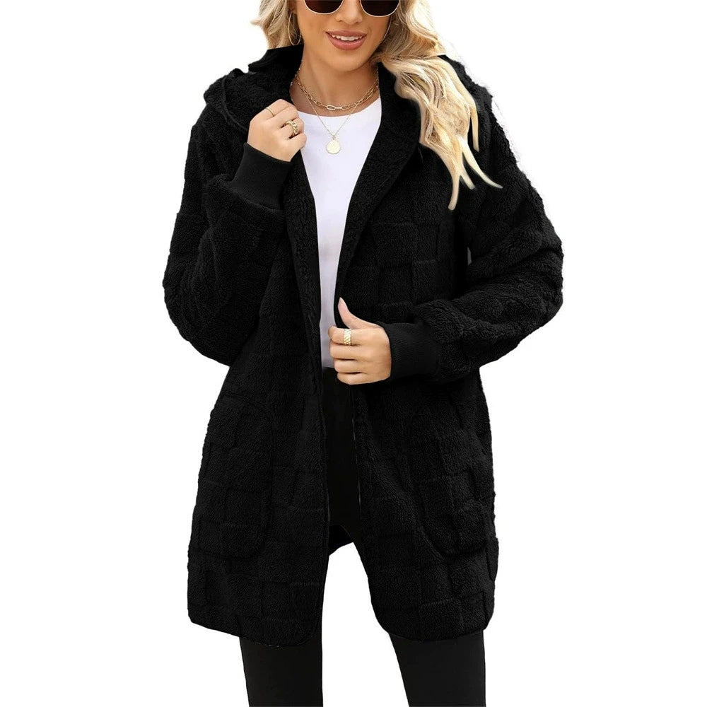 Oversized Hooded Plush Velvet Jacket – Autumn & Winter