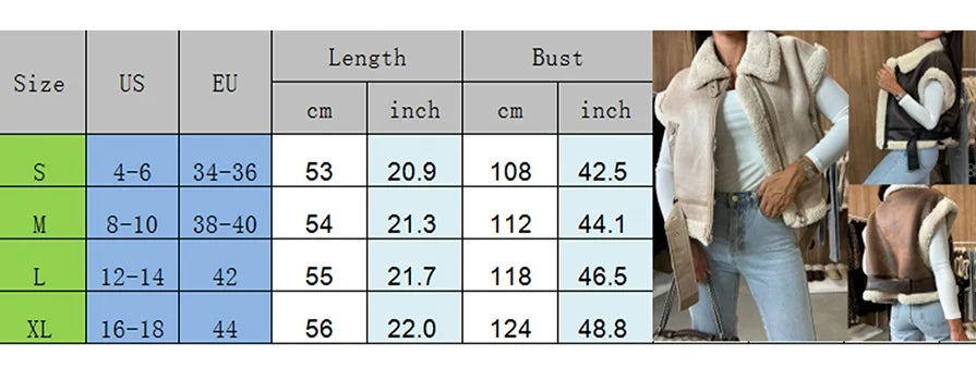 Women Leather Sherpa Vest Fur Collar Sleeveless Zipper Faux Suede Shearling Vest 2024 Biker Moto Jacket Winter Warm Outerwear