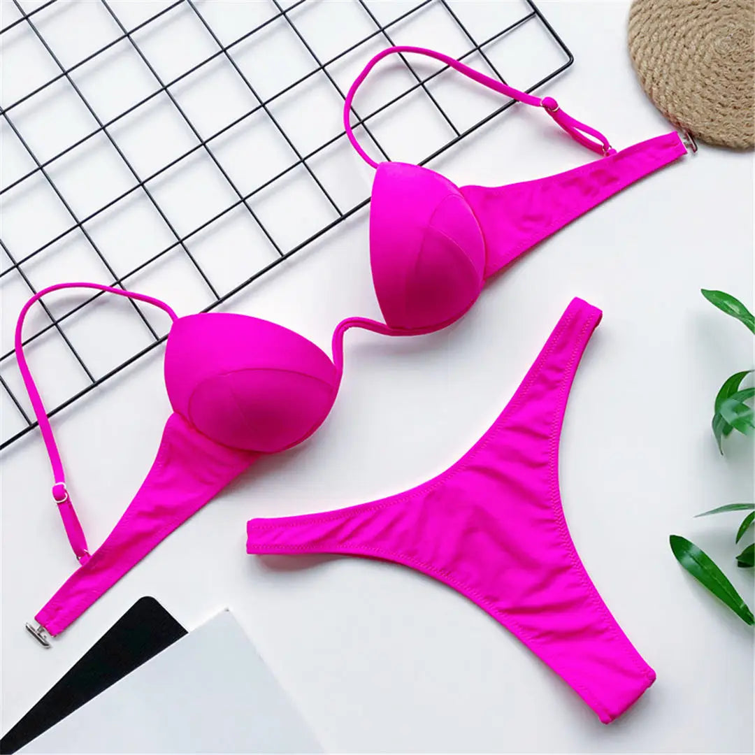 Sexy V-Bra Bikini — Underwired Push-Up, Hard Cup, Two-Piece Backless Set.