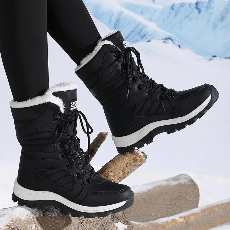 Women’s Winter Waterproof High-Top Snow Boots – Warm, Thick Lining