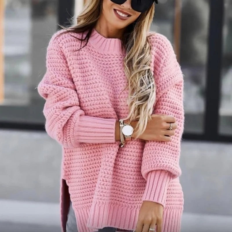 Loose Black Knit Sweater with High Neck – Autumn & Winter