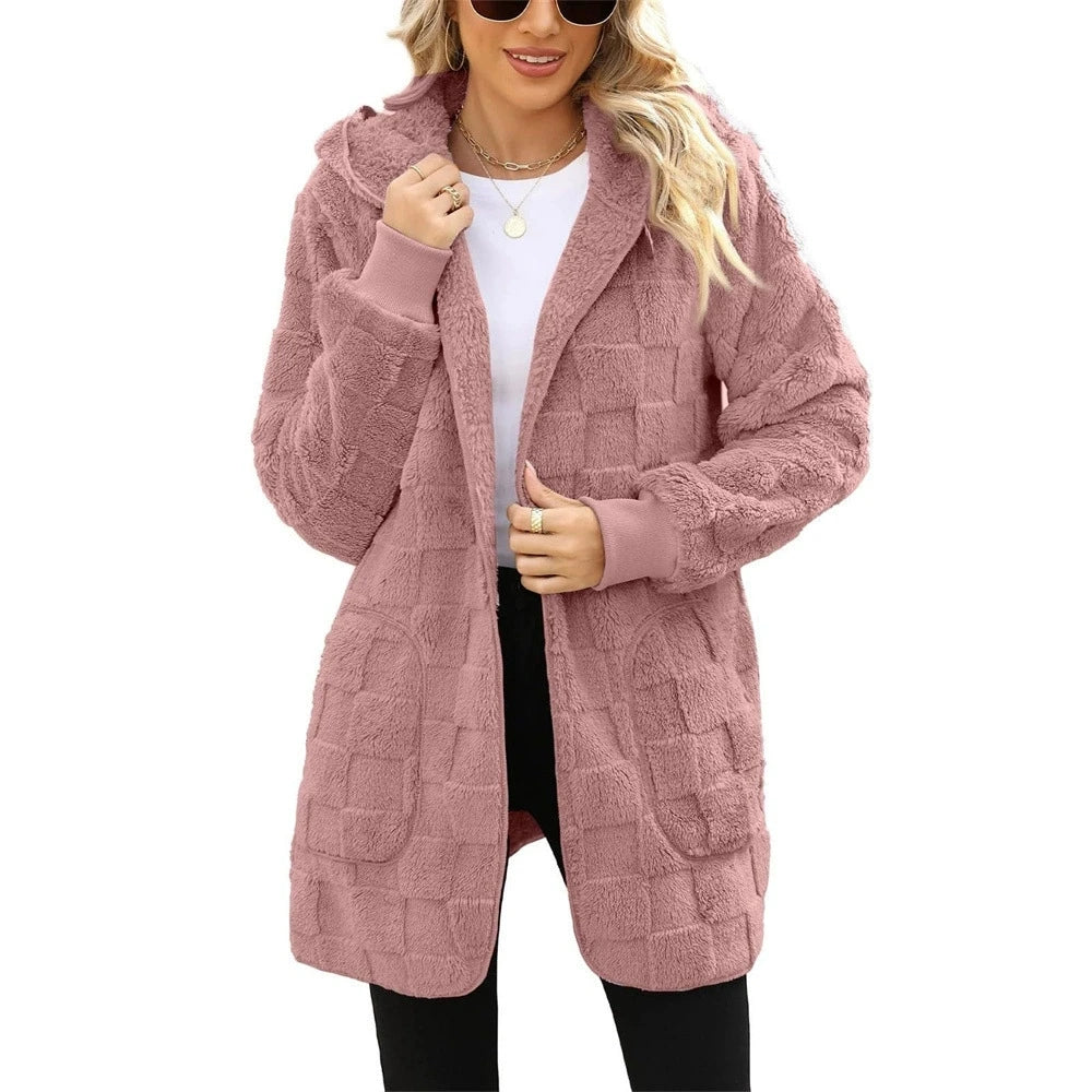 Oversized Hooded Plush Velvet Jacket – Autumn & Winter