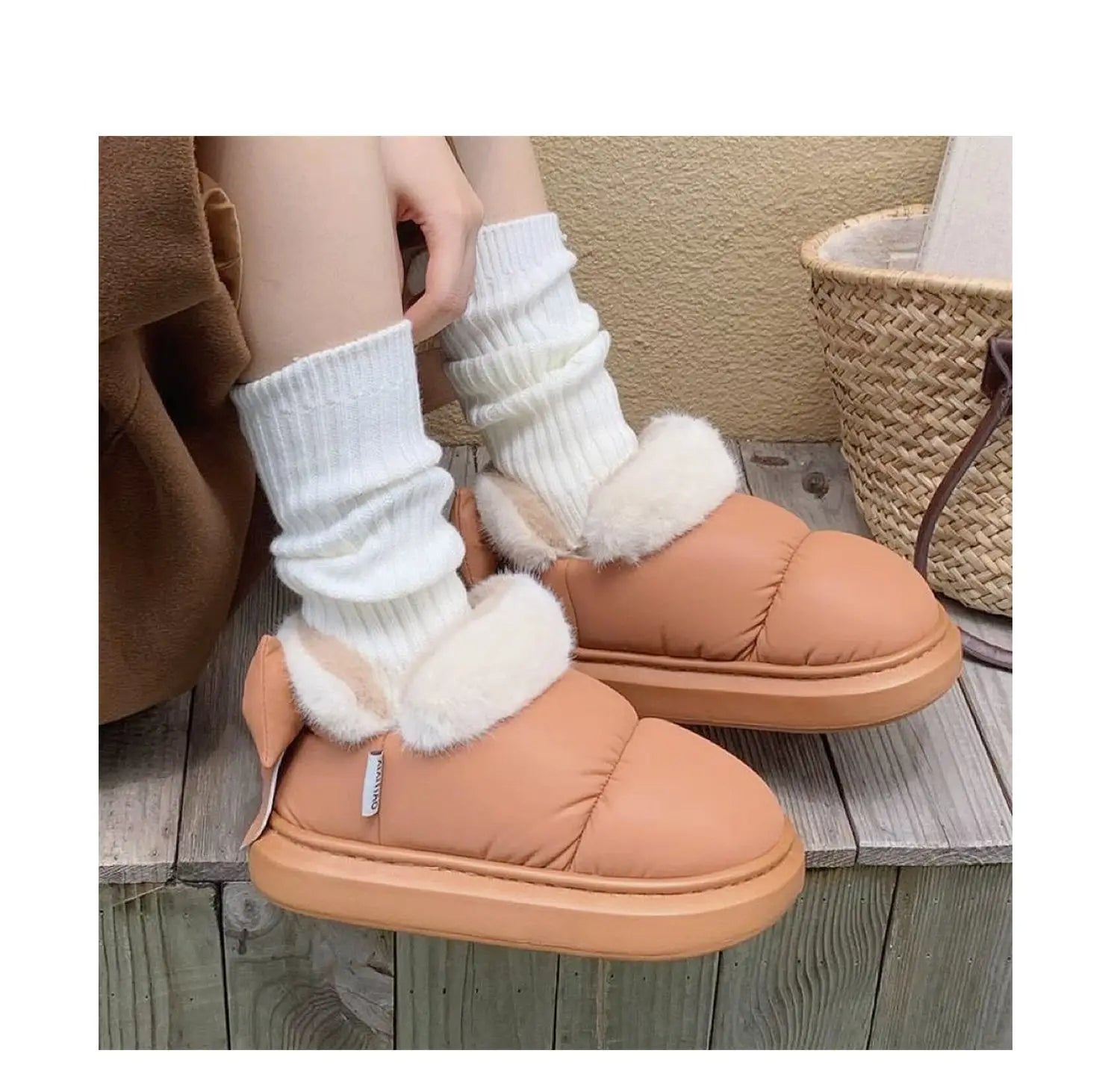 Women's Snow Boots Winter Warm Thick Ankle Boots Outdoor Anti Slip Furry Bow Cotton Shoes Comfortable Waterproof Plush Boots