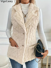 Sleeveless Plush Single-Breasted Vest – Autumn & Winter