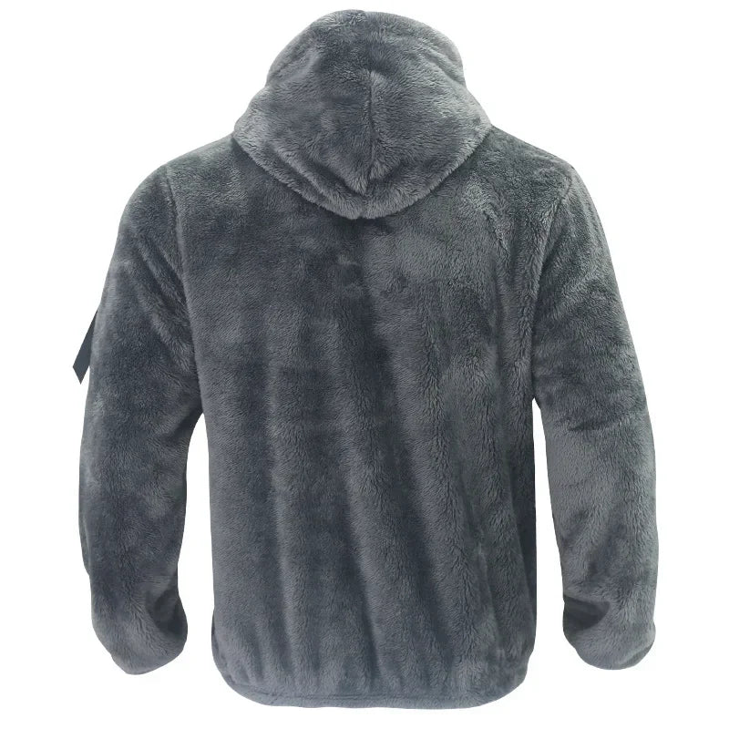 Men’s Fleece Jacket – Hooded, warm, loose fit, casual winter style.