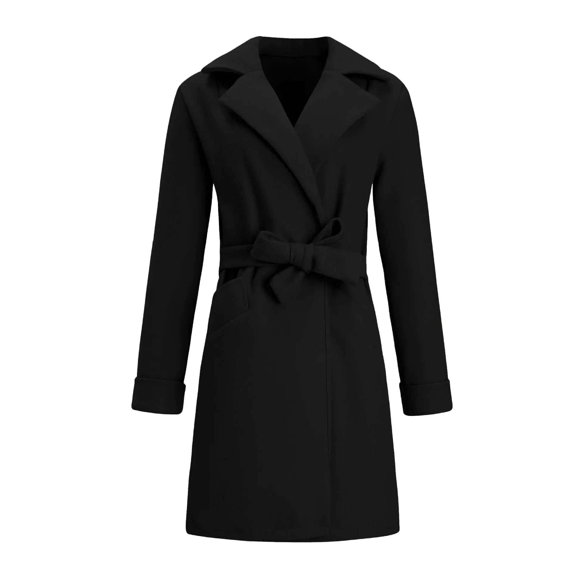 Women's S-2XL Size New Fashion Slim Fit Waist Belt Flip Collar Woolen Coat trench coat  trench coat for women