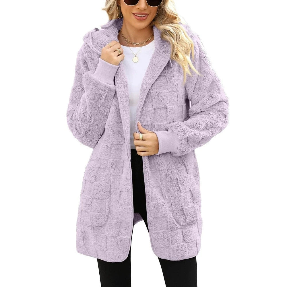Oversized Hooded Plush Velvet Jacket – Autumn & Winter