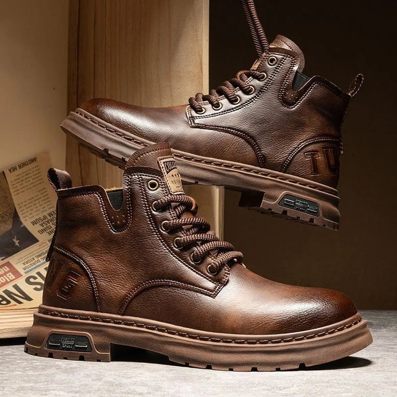 Luxury Men Ankle Boots Retro British High-top Men Boots Fashion High Quality Leather Shoes 2024 New Outdoor Men Motorcycle Boots