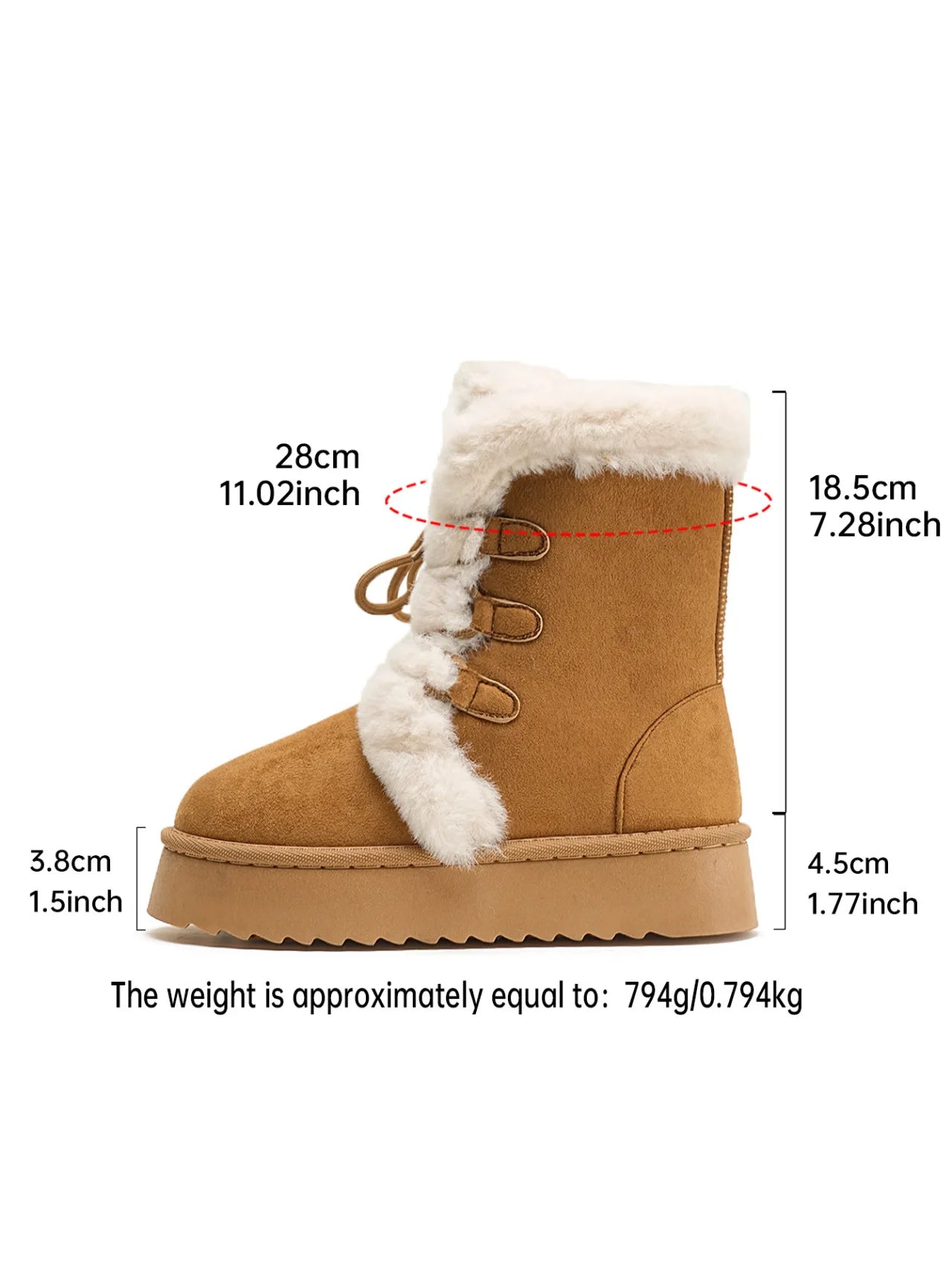 Women’s Winter Snow Boots – Thick sole, fleece-lined, tie-on, mid-calf.