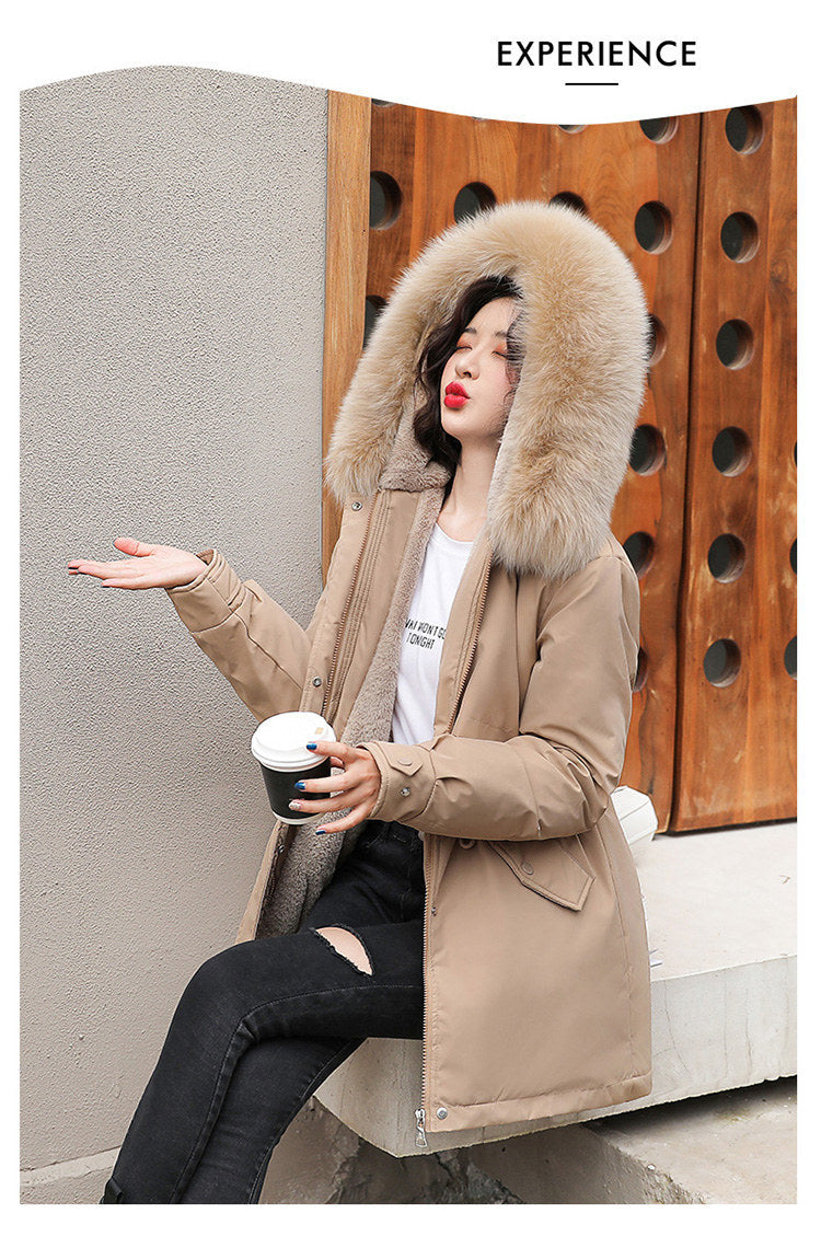 Women Parka Fashion Long Coat Wool Liner Hooded Parkas 2023 New Winter Jacket Slim with Fur Collar Warm Snow Wear Padded Clothes