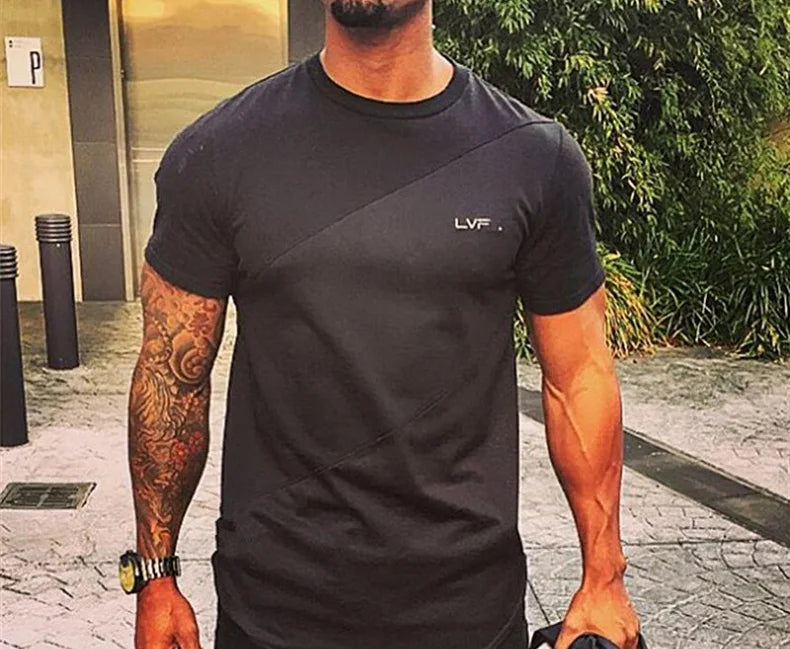 Men's Summer Fashion Fitness Tees Gym  Sport Running Patchwork Short Sleeves Shirt Breathable Bodybuilding T-shirt Man Clothing