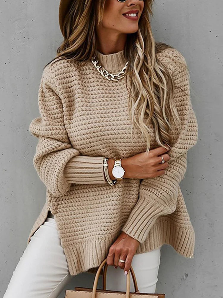 Loose Black Knit Sweater with High Neck – Autumn & Winter