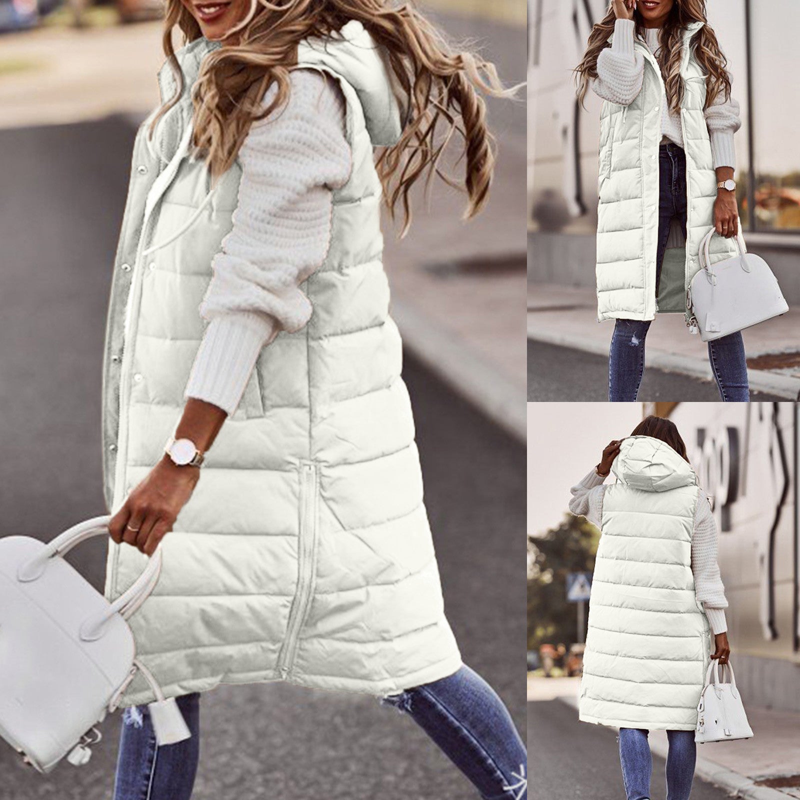 Sleeveless Winter Jacket Women Midi Coats Down Vest Keep Warm Elegant Black Hooded Street Hipster Lady Cotton Overcoat