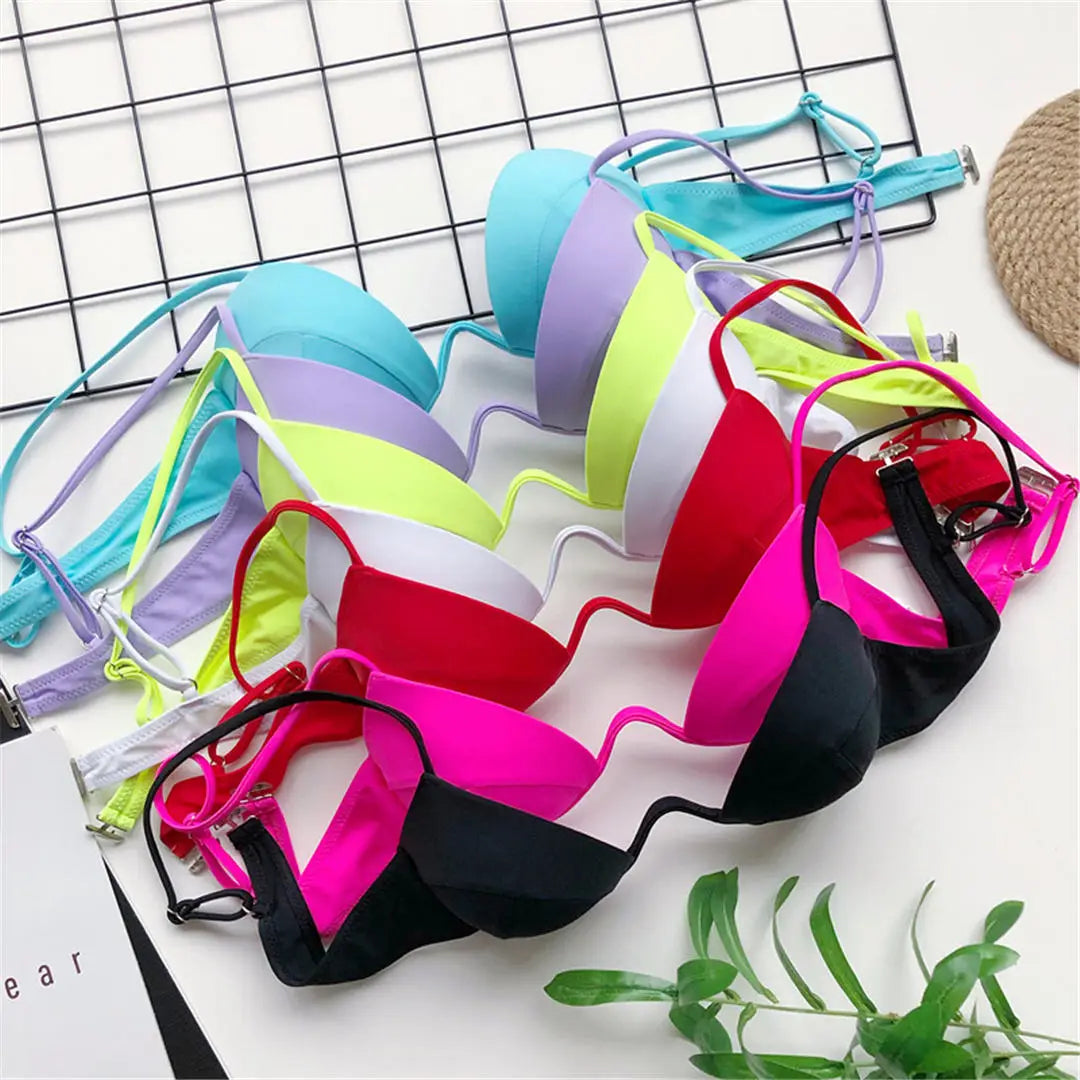 Sexy V-Bra Bikini — Underwired Push-Up, Hard Cup, Two-Piece Backless Set.