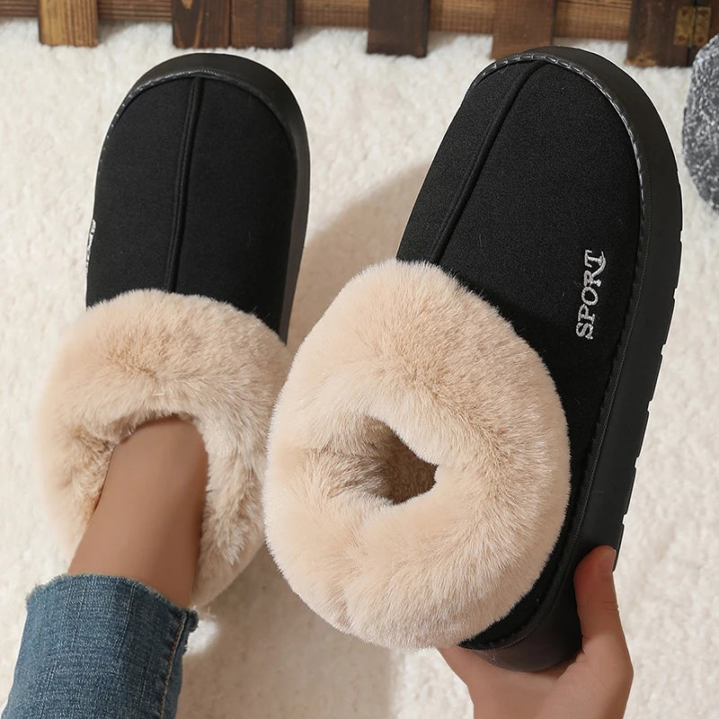 2024 Pink Faux Fur Winter Boots Women New Faux Suede Short Plush Snow Boots Woman Non Slip Thick Bottom Cotton Padded Shoes 45