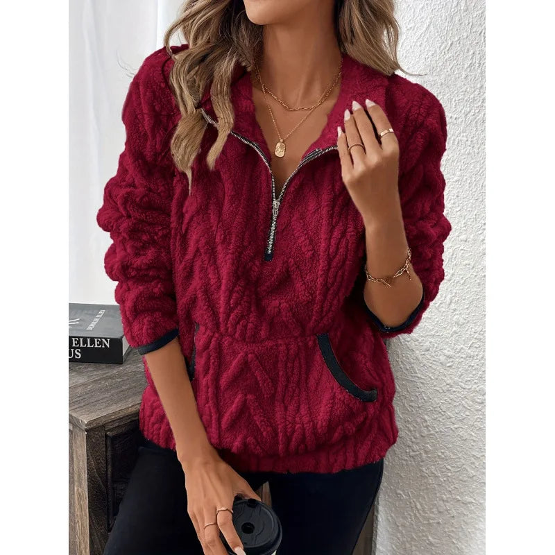 Oversized Fleece Half-Zip Sweatshirt – Autumn & Winter
