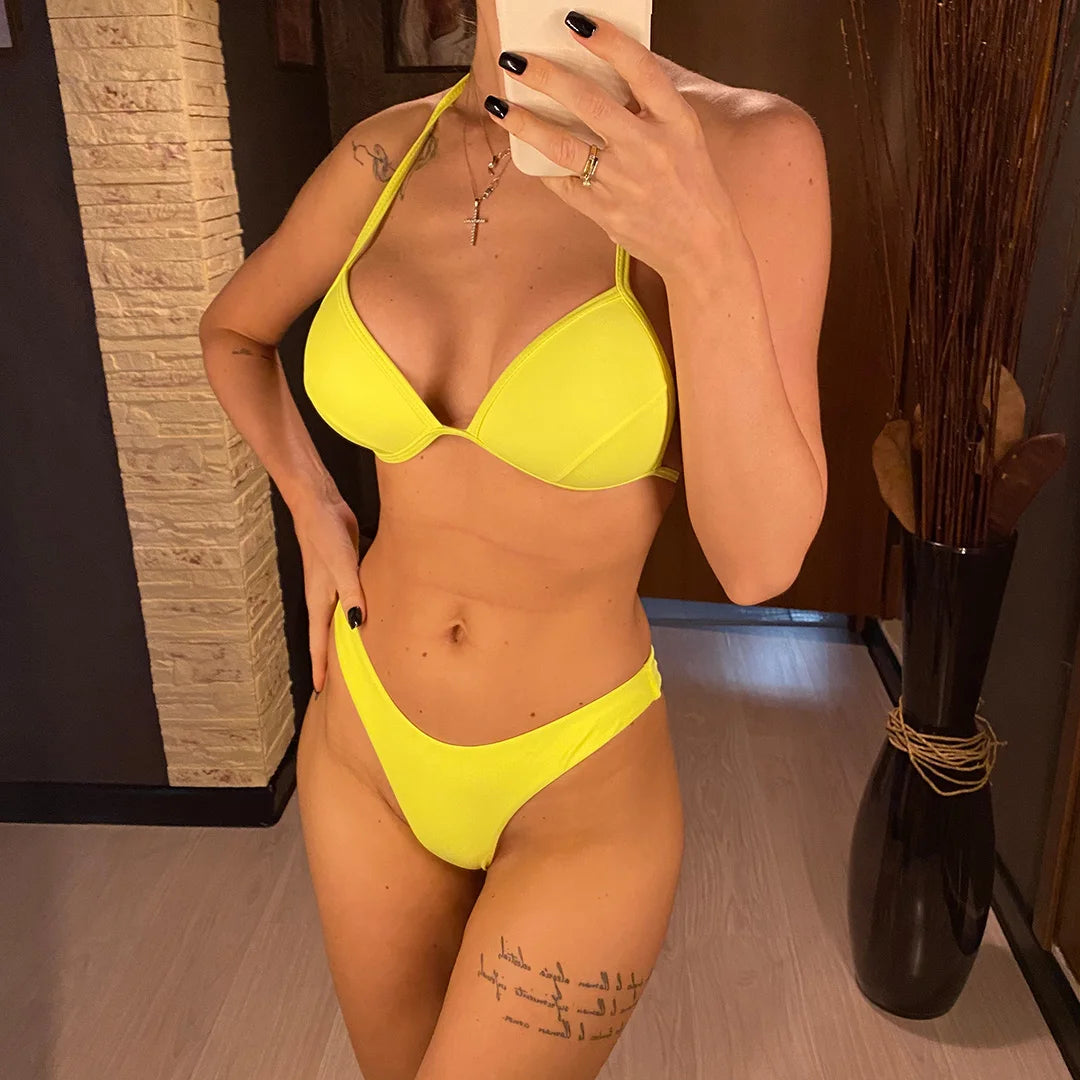 Sexy Triangle Bikini — Hard Cup, Micro Two-Piece Swimwear.