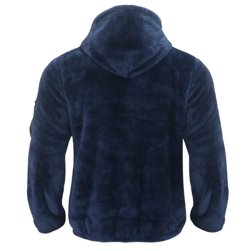 Men’s Fleece Jacket – Hooded, warm, loose fit, casual winter style.