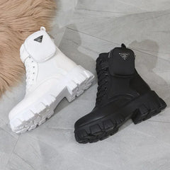 Women's Boots New in Motorcycle Ankle Boots Wedges Female Lace Up Platform Shoes White Black Leather Oxford Shoes Women Boots