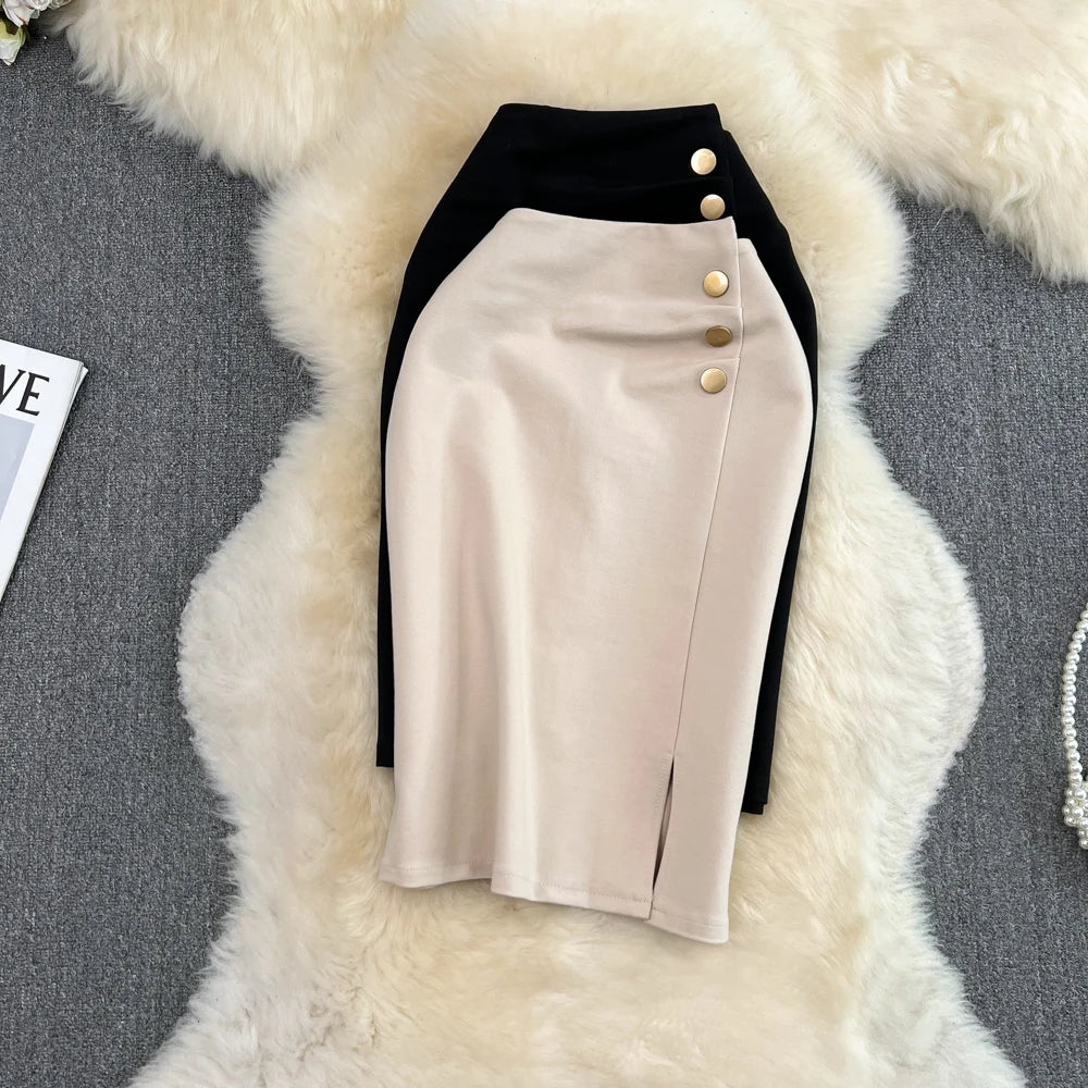 Women Elegant Pelated Midi Skirt 2024 Summer Fashion Casual Mid Length OL Work Office Skirts