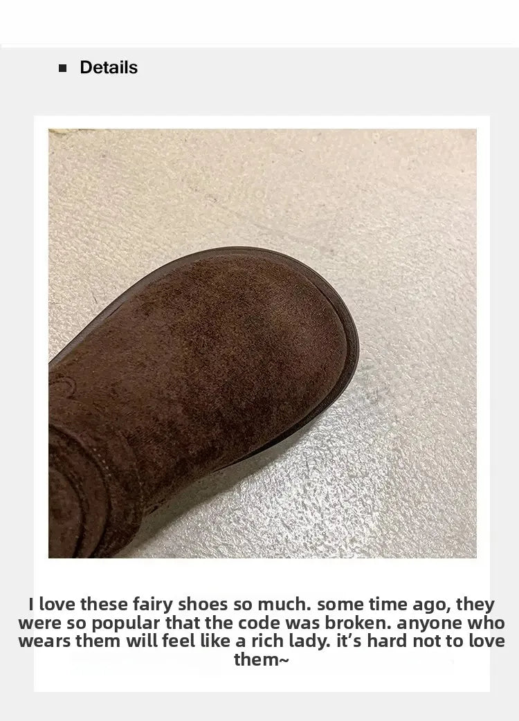 Women’s Winter Boots – Thick sole, ultra high heel, fleece-lined, mid-calf, round toe.