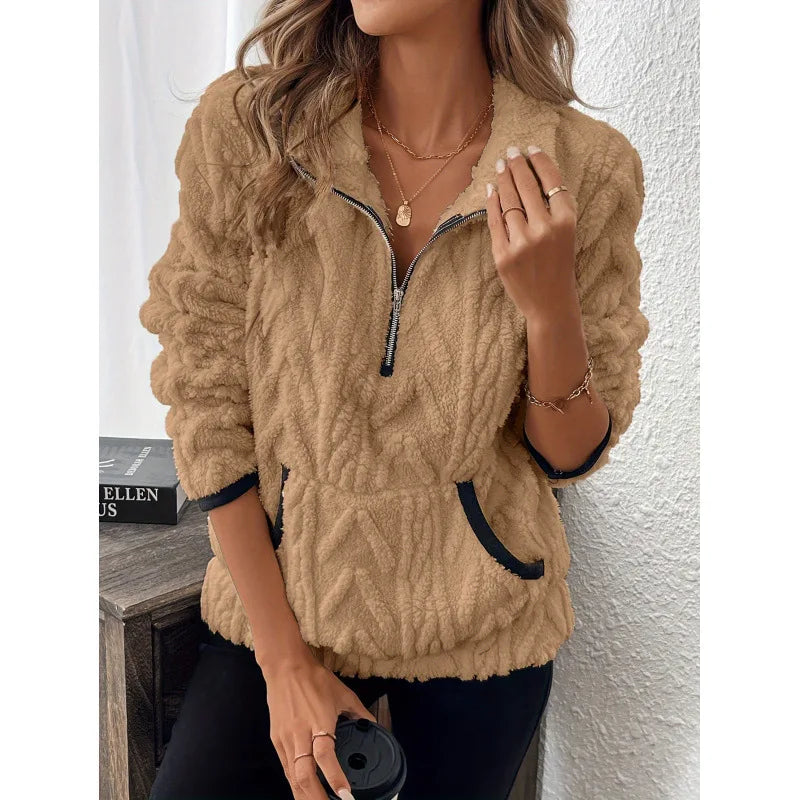 Oversized Fleece Half-Zip Sweatshirt – Autumn & Winter