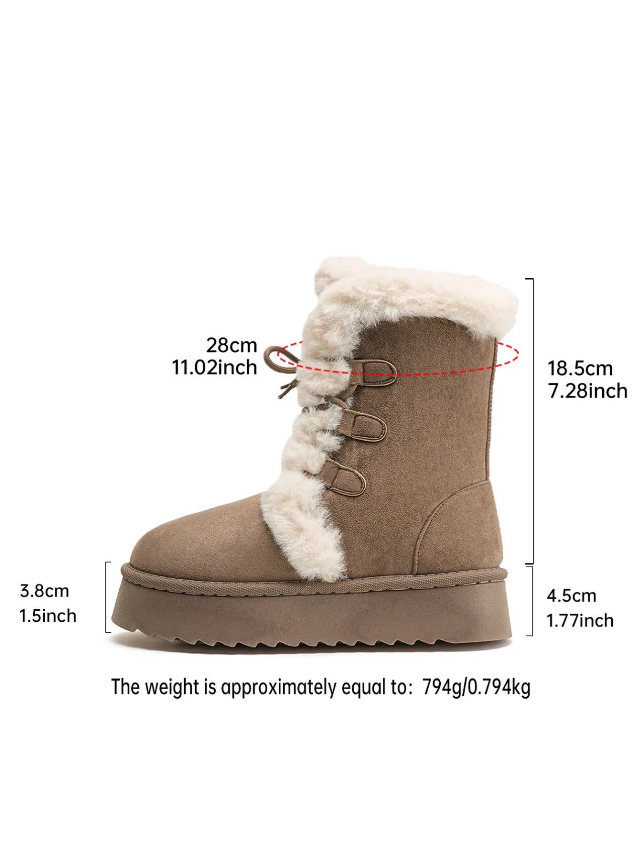 Women’s Winter Snow Boots – Thick sole, fleece-lined, tie-on, mid-calf.