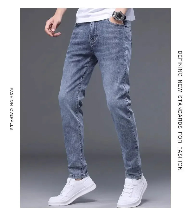 Trendy Korean Style Men's Jeans 2024 Spring Autumn New Release Slim Fit Denim Long Pants For Men Casual Comfortable Style