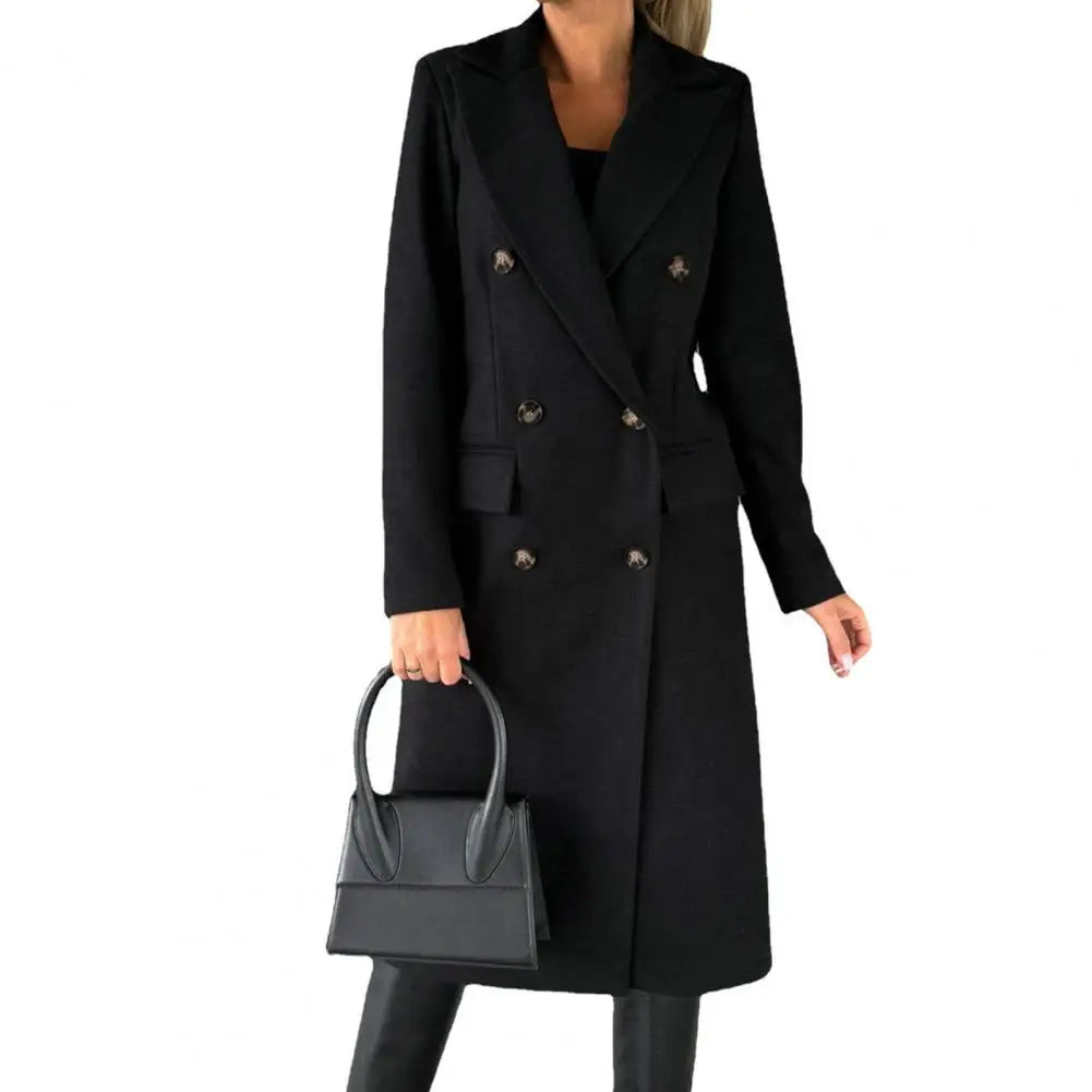 Women’s Wool Coat – Autumn/Winter, elegant, stylish, with lapel and buttons.