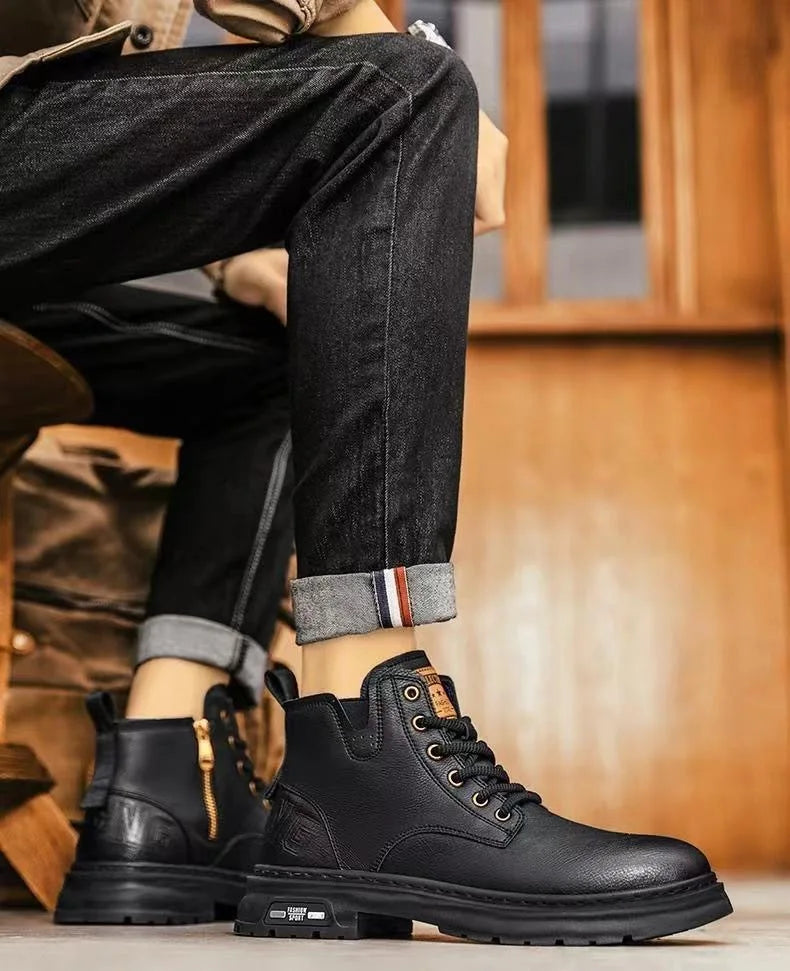 Luxury Men Ankle Boots Retro British High-top Men Boots Fashion High Quality Leather Shoes 2024 New Outdoor Men Motorcycle Boots
