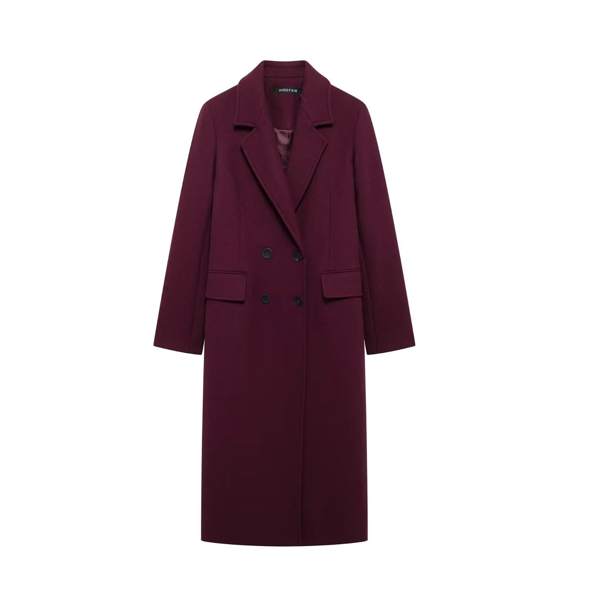 Burgundy Wool Blend Double-Breasted Coat – Autumn & Winter