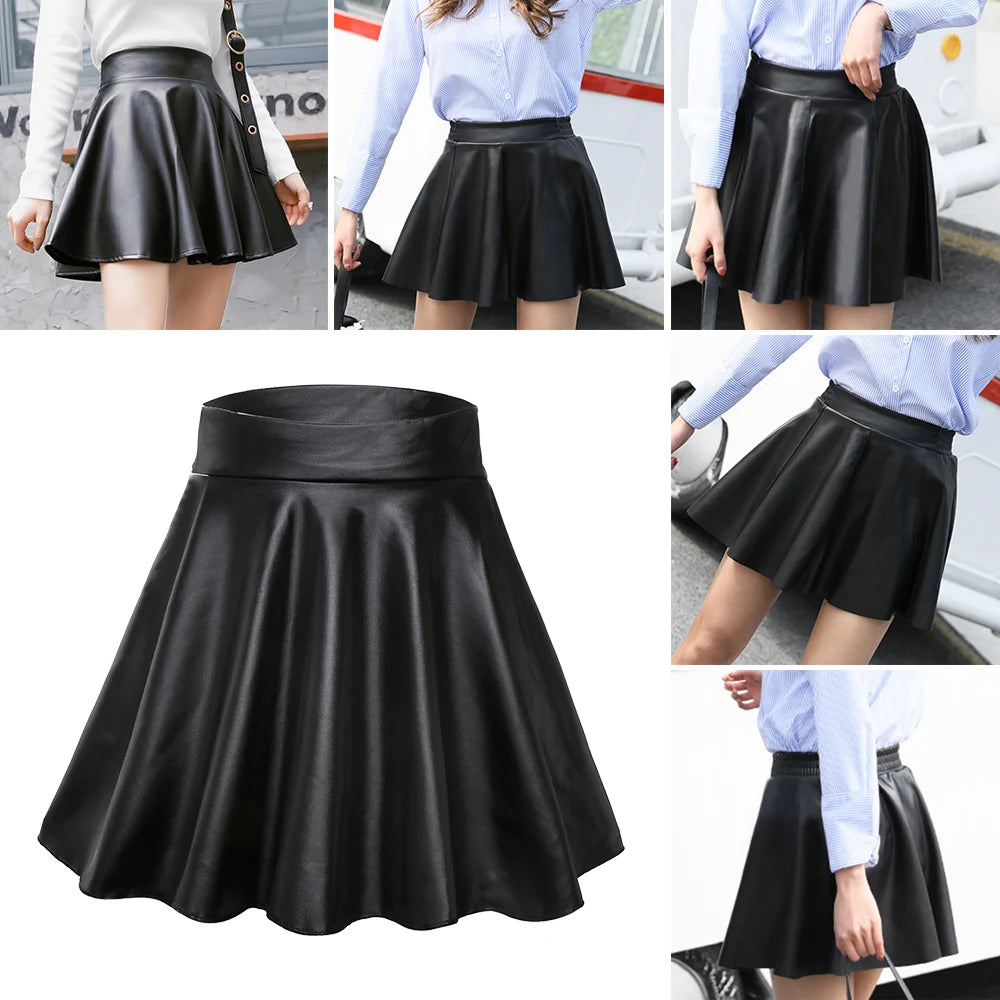 Women Faux Leather Short Skirts High Waist Elastic Mini Short Skirt Multipurpose For Skater Work Nightclub