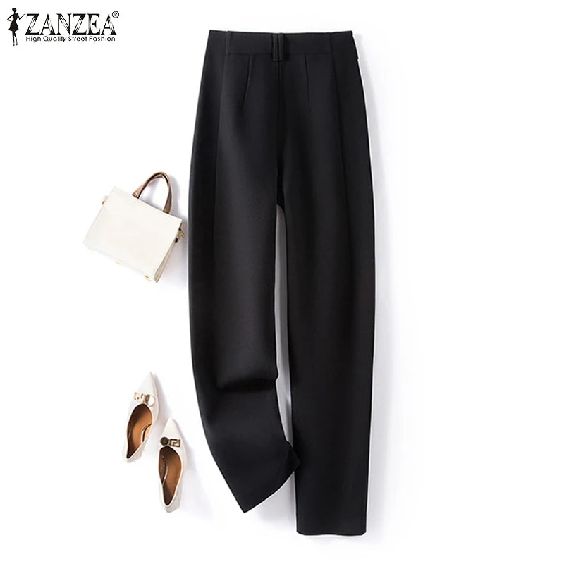 ZANZEA Women Elegant Solid Color Pant 2024 Fashion Office Wear Pockets Long Trouser Spring Summer Casual Daily Straight Pantalon