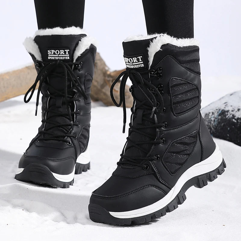 Women’s Winter Waterproof High-Top Snow Boots – Warm, Thick Lining