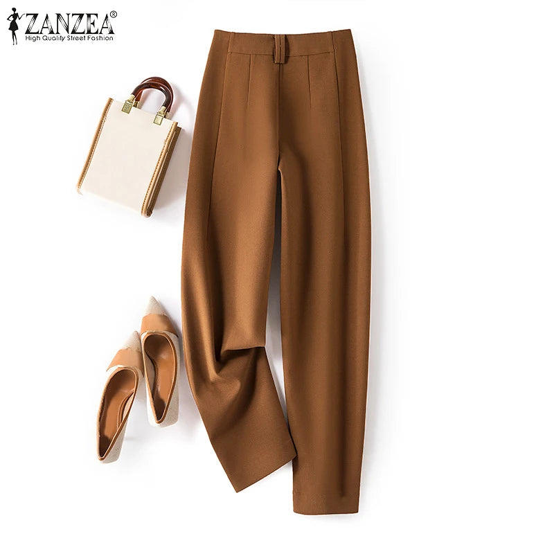 ZANZEA Women Elegant Solid Color Pant 2024 Fashion Office Wear Pockets Long Trouser Spring Summer Casual Daily Straight Pantalon