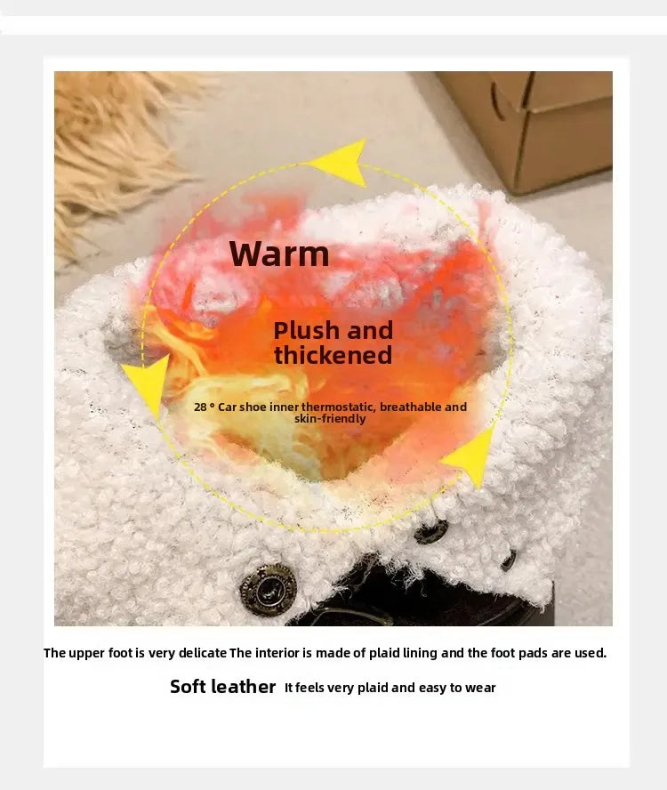 Women’s Winter Boots – Thick sole, ultra high heel, fleece-lined, mid-calf, round toe.