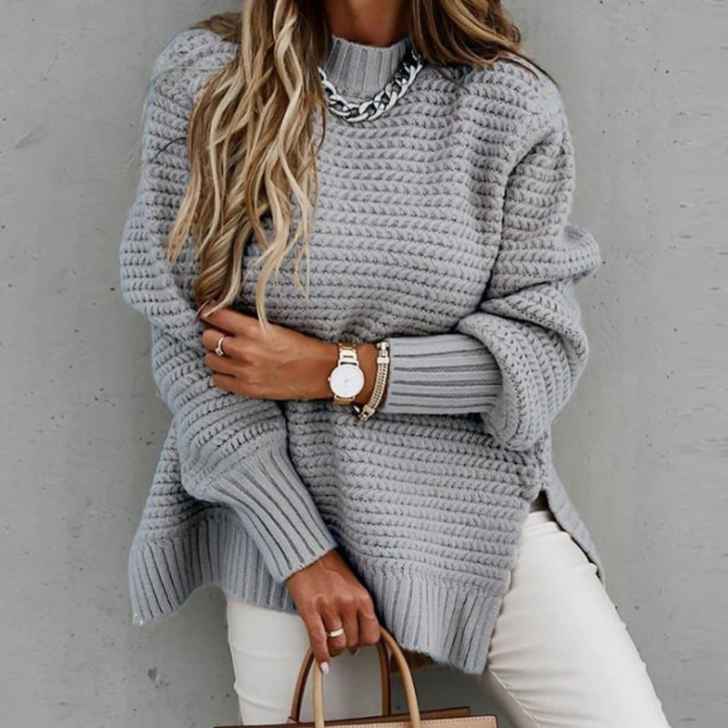 Loose Black Knit Sweater with High Neck – Autumn & Winter