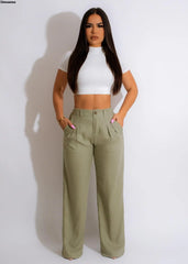 Women Fashion Cotton Linen Pants Straight Wide Leg Zipper Fly Draped High Waist Tailored Trousers Summer OL Work Office Pants