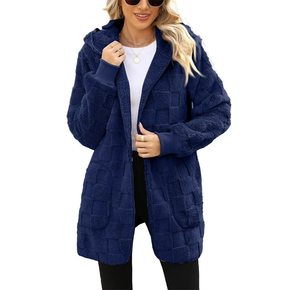 Oversized Hooded Plush Velvet Jacket – Autumn & Winter