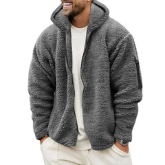 Men’s Fleece Jacket – Hooded, warm, loose fit, casual winter style.