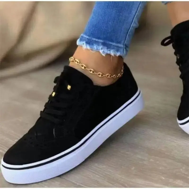 2024 New Women's Low-top Vulcanized Shoes Round Toe Casual Shoes Flat Shoes Lace-up Walking Shoes Women Versatile Comfortable