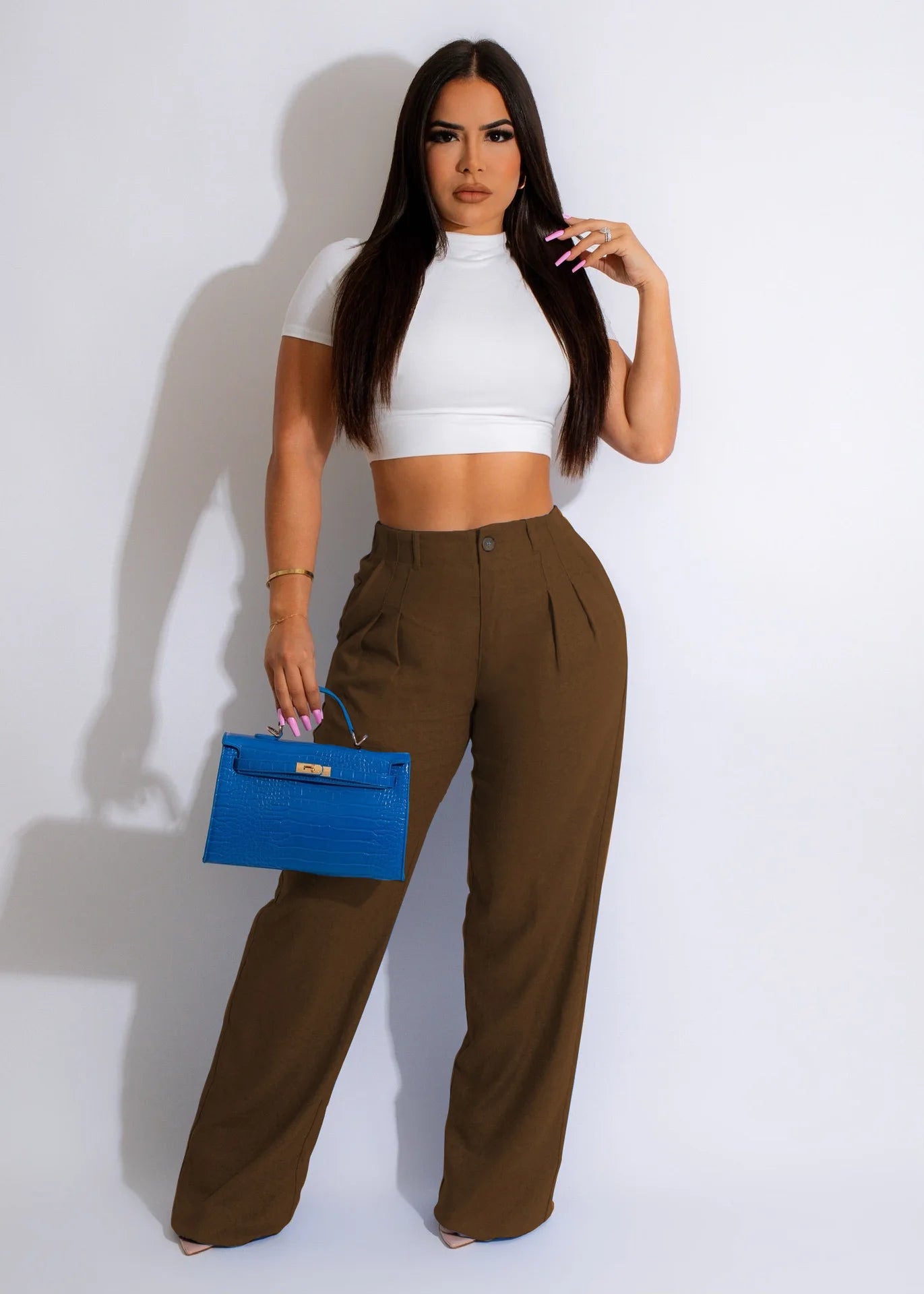 Women Fashion Cotton Linen Pants Straight Wide Leg Zipper Fly Draped High Waist Tailored Trousers Summer OL Work Office Pants