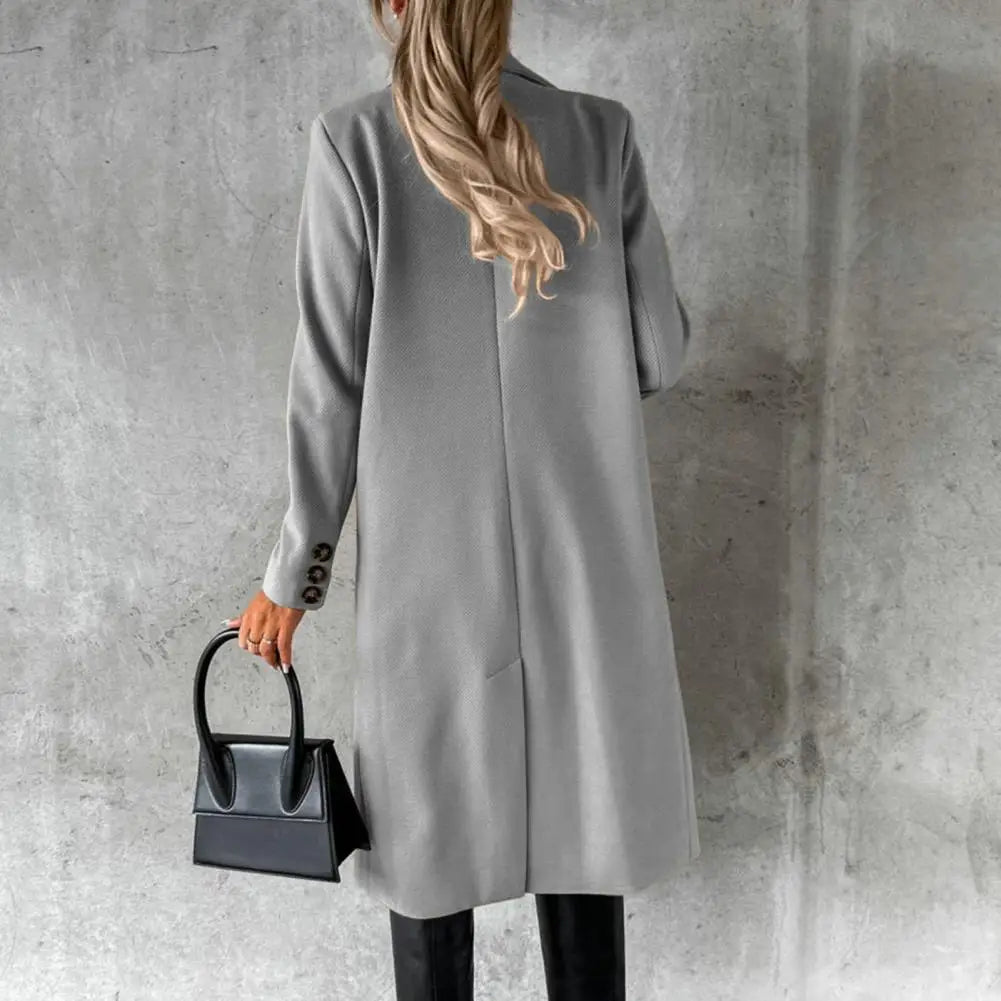 Women’s Wool Coat – Autumn/Winter, elegant, stylish, with lapel and buttons.