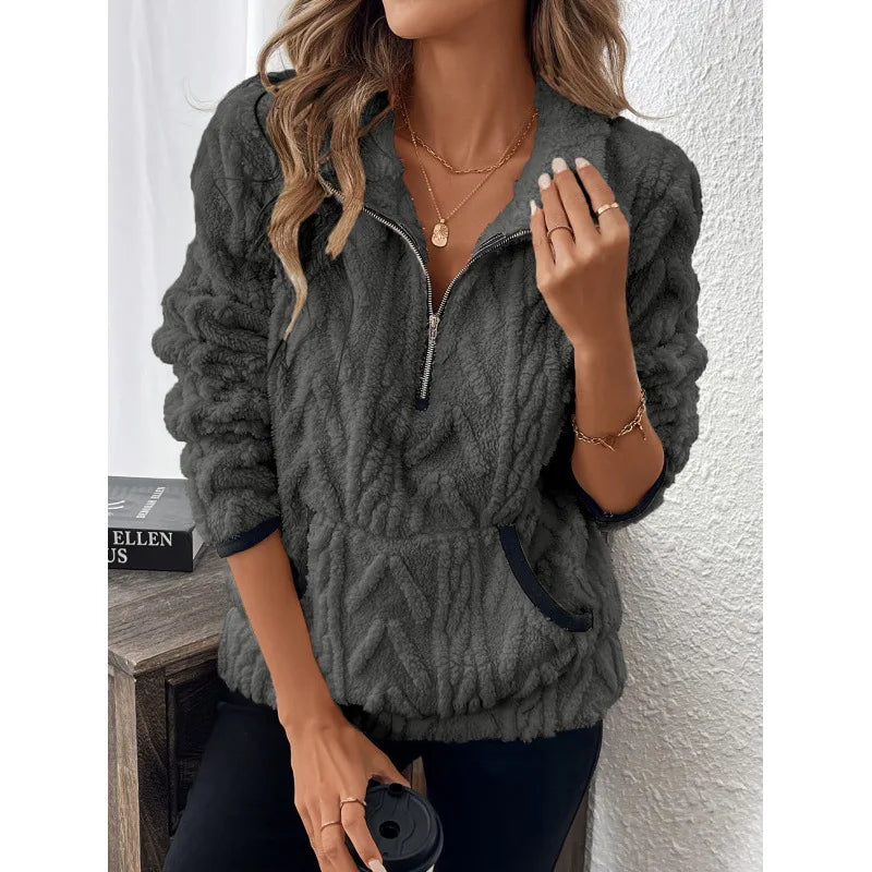 Oversized Fleece Half-Zip Sweatshirt – Autumn & Winter
