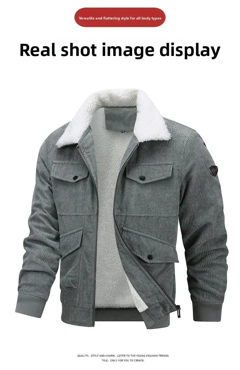 Men’s Corduroy Jacket – Thickened, warm, flocked lining, stylish and lightweight.