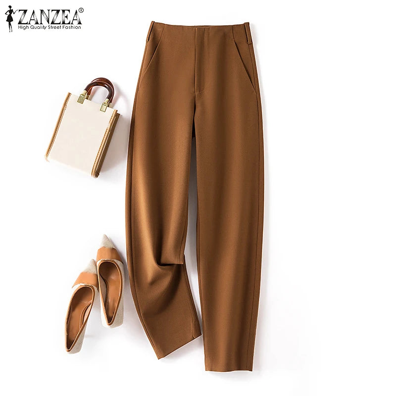 ZANZEA Women Elegant Solid Color Pant 2024 Fashion Office Wear Pockets Long Trouser Spring Summer Casual Daily Straight Pantalon