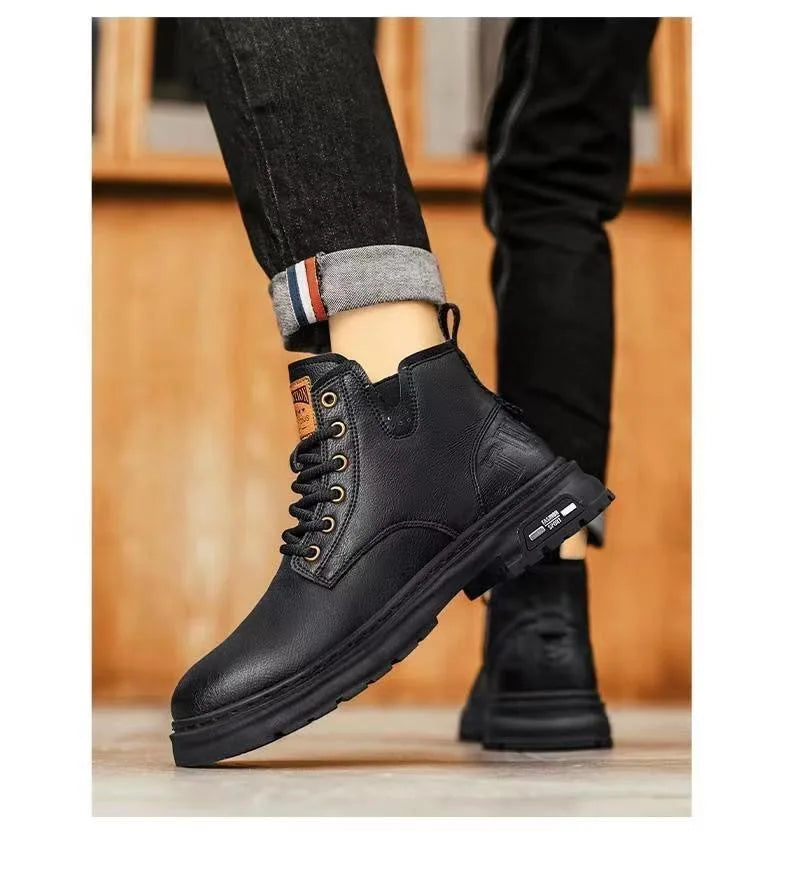 Luxury Men Ankle Boots Retro British High-top Men Boots Fashion High Quality Leather Shoes 2024 New Outdoor Men Motorcycle Boots
