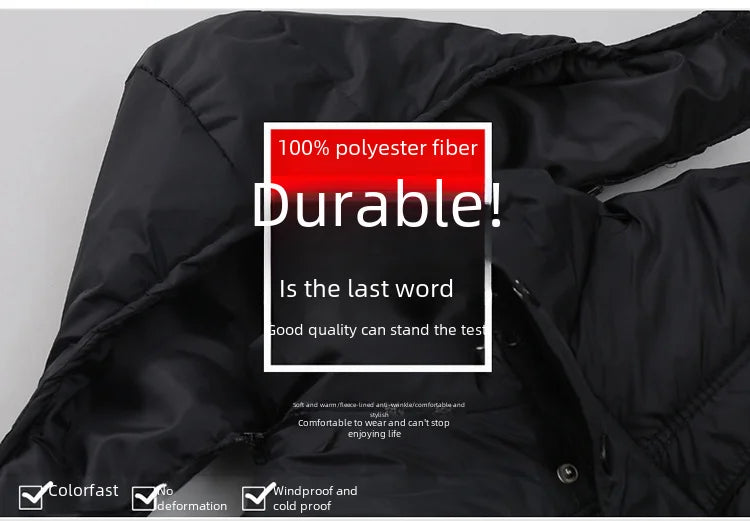 Thickened cotton padded men’s jacket, warm and medium-length.