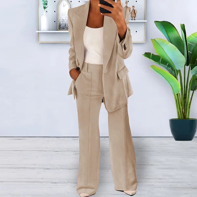 2024 Spring Autumn Women Blazer Suit Casual High Waist Workwear Two Piece Sets Clothes Set Long Sleeve Blazer Loose Pants