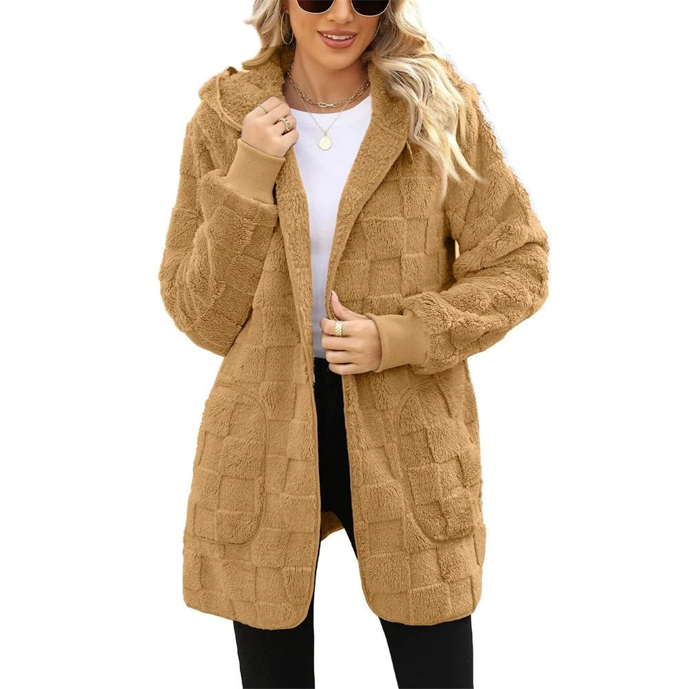 Oversized Hooded Plush Velvet Jacket – Autumn & Winter